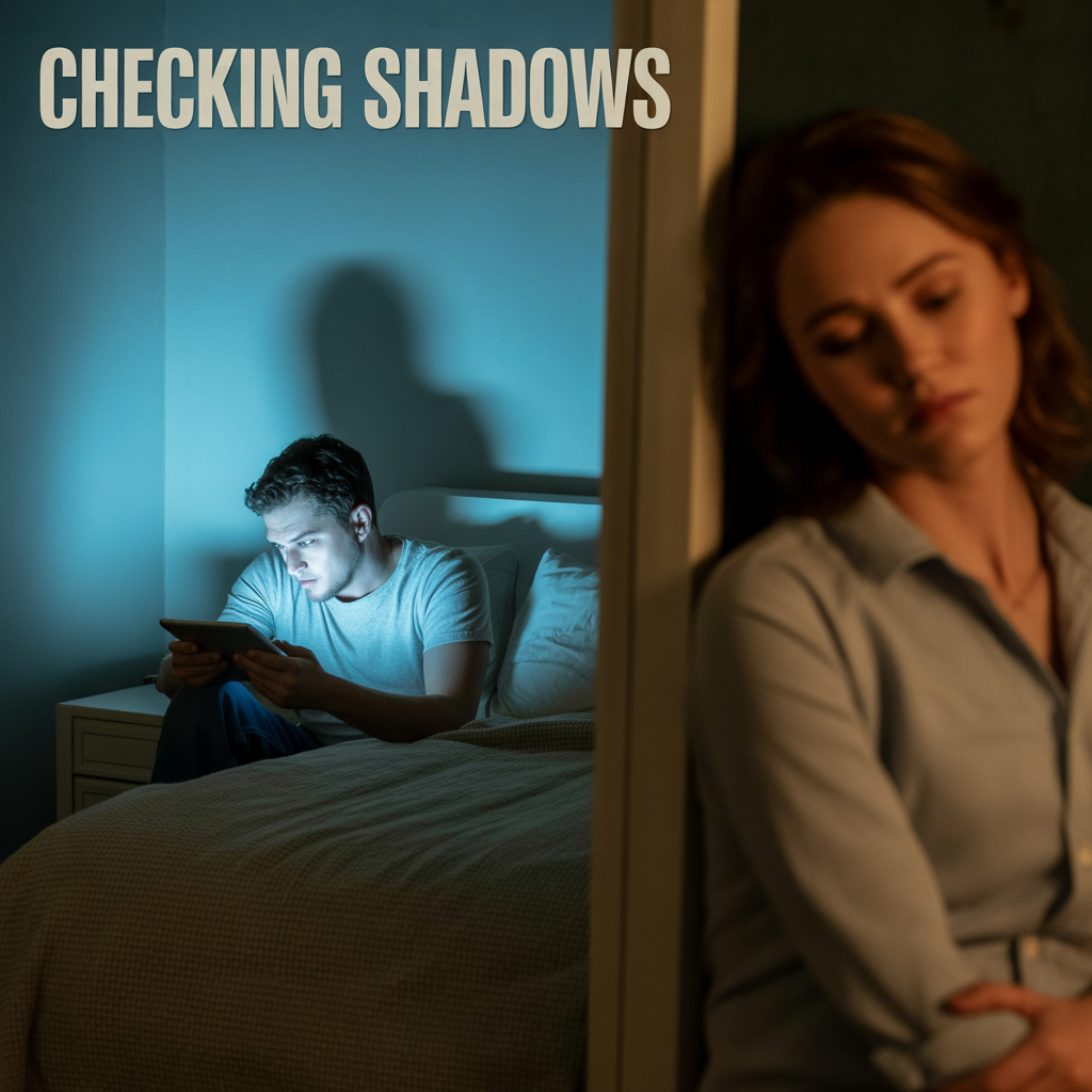A woman by the door finds out her boyfriend on the bed is reading her tablet and all of her personal information.