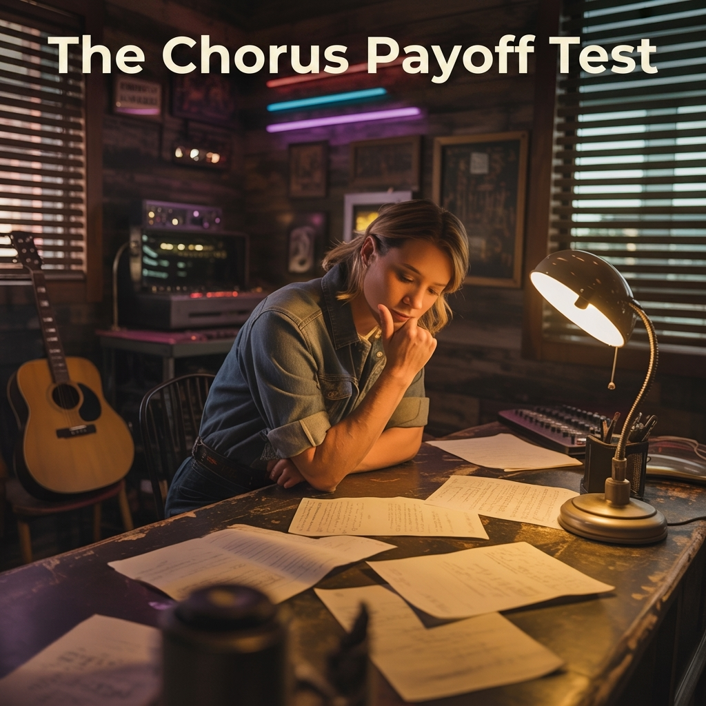 A female country artist struggles to write a country music song