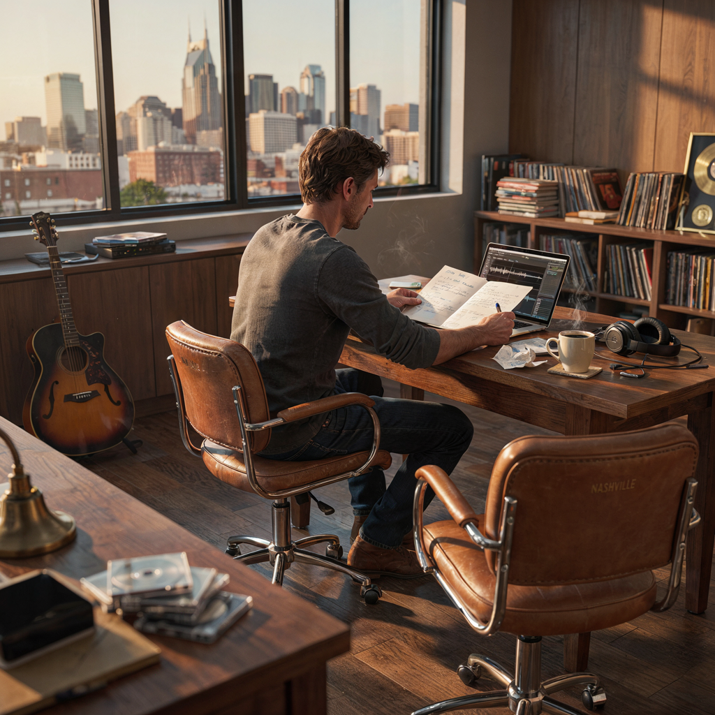 A Nashville song selection process in a Nashville recording studio