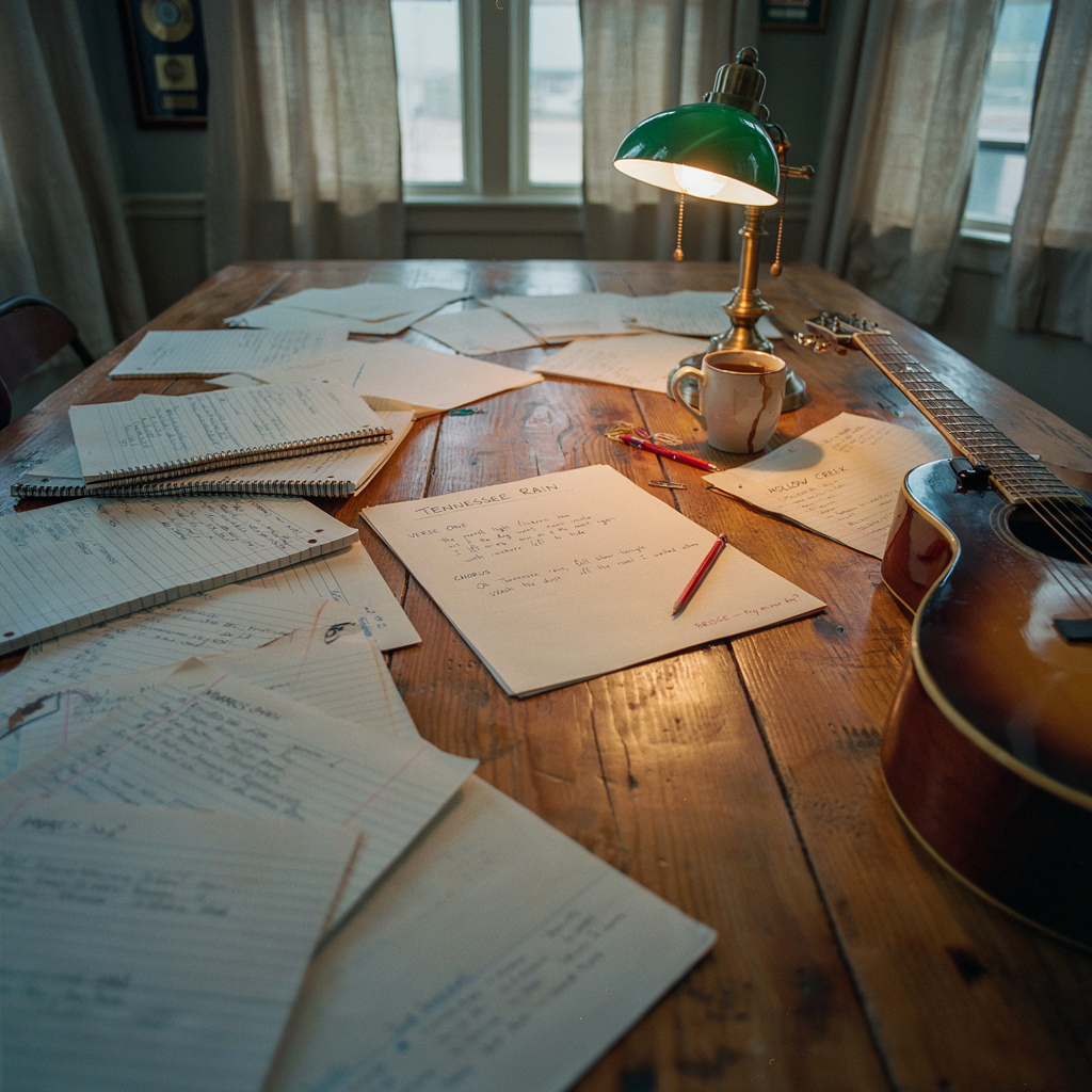 A table of country music lyrics pending on which song is selected.