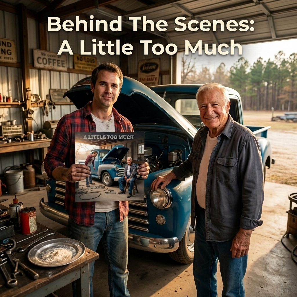 A young man and and old man repair a truck and renew themselves in the Nashville Lyrics song A Little Too Much
